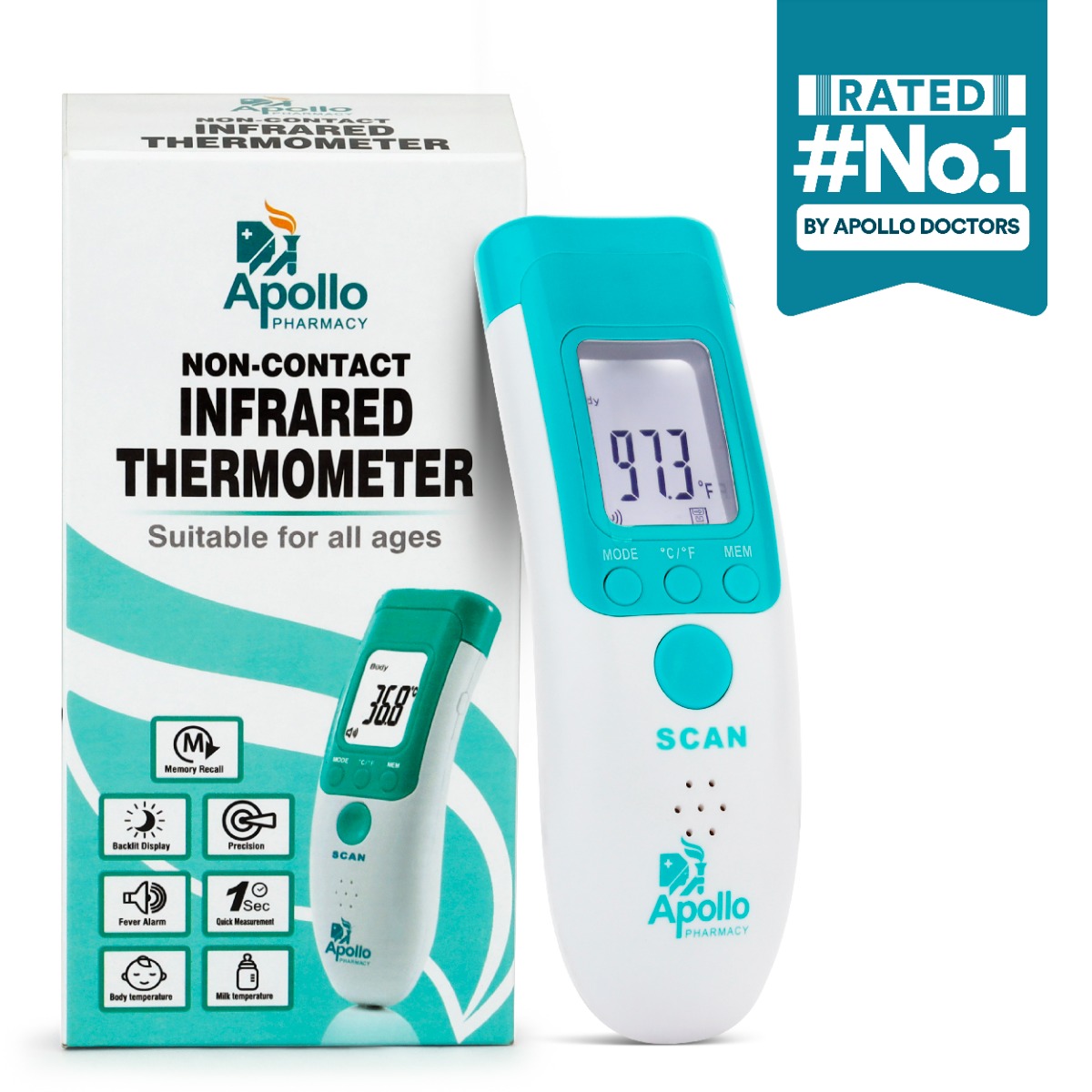 Apollo Pharmacy Non-Contact Infrared Thermometer, 1 Count, Pack of 1 Apollo Pharmacy Non-Contact Infrared Thermometer, 1 Count, Pack of 1