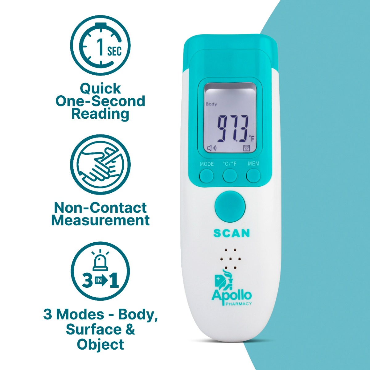 Apollo Pharmacy Non-Contact Infrared Thermometer, 1 Count, Pack of 1 Apollo Pharmacy Non-Contact Infrared Thermometer, 1 Count, Pack of 1