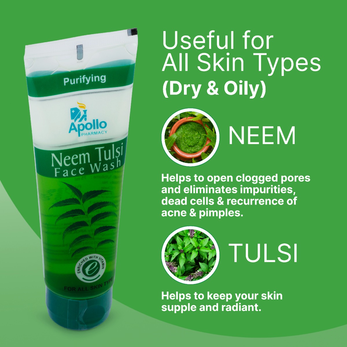 Apollo Life Neem Tulsi Face Wash, 150 ml (2x75 ml), Pack of 2 Apollo Life Neem Tulsi Face Wash, 150 ml (2x75 ml), Pack of 2
