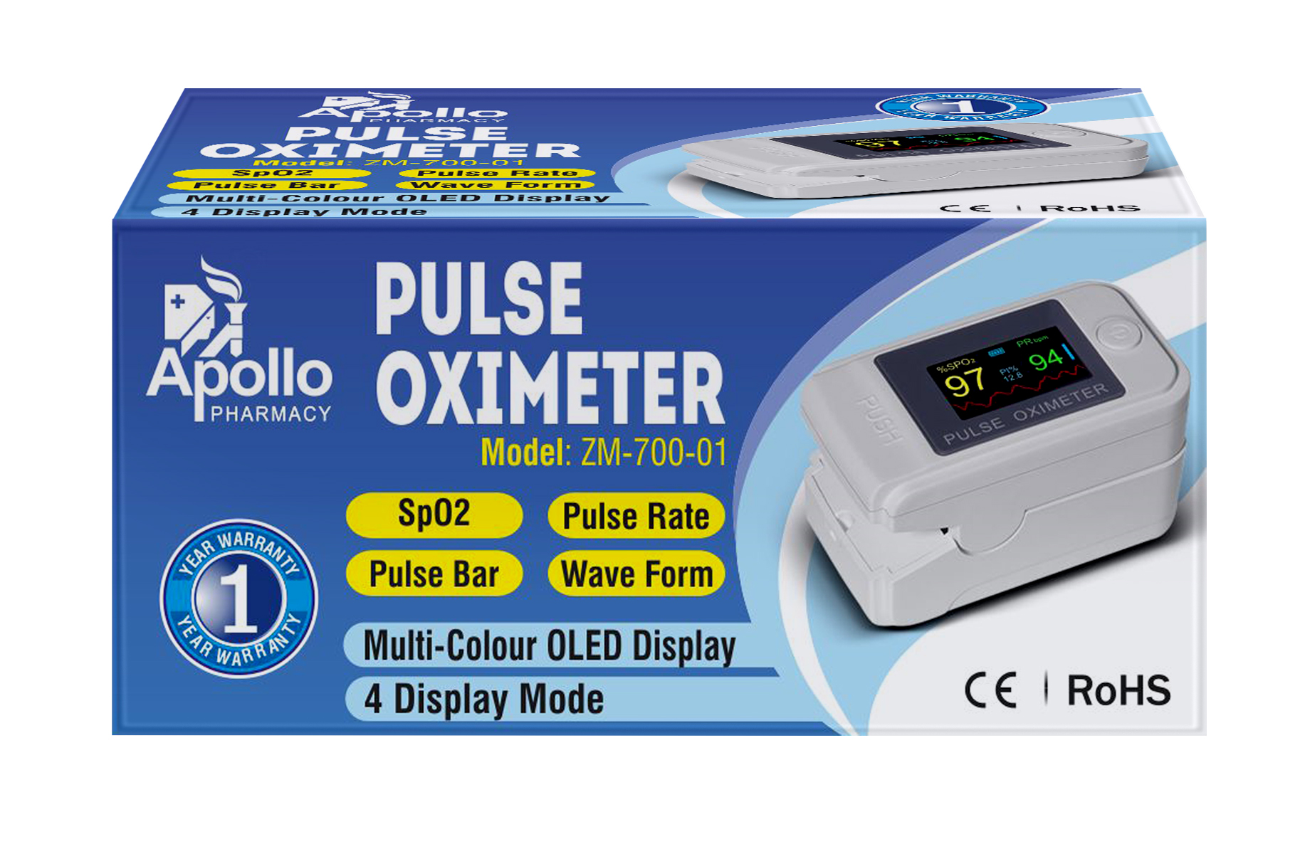 Apollo Pharmacy Pulse Oximeter ZM70001, 1 Count Price, Uses, Side