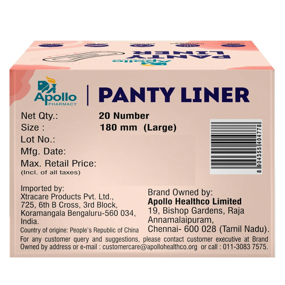 Apollo Pharmacy Panty Liner Large 180mm, 20 Count, Pack of 1 Apollo Pharmacy Panty Liner Large 180mm, 20 Count, Pack of 1