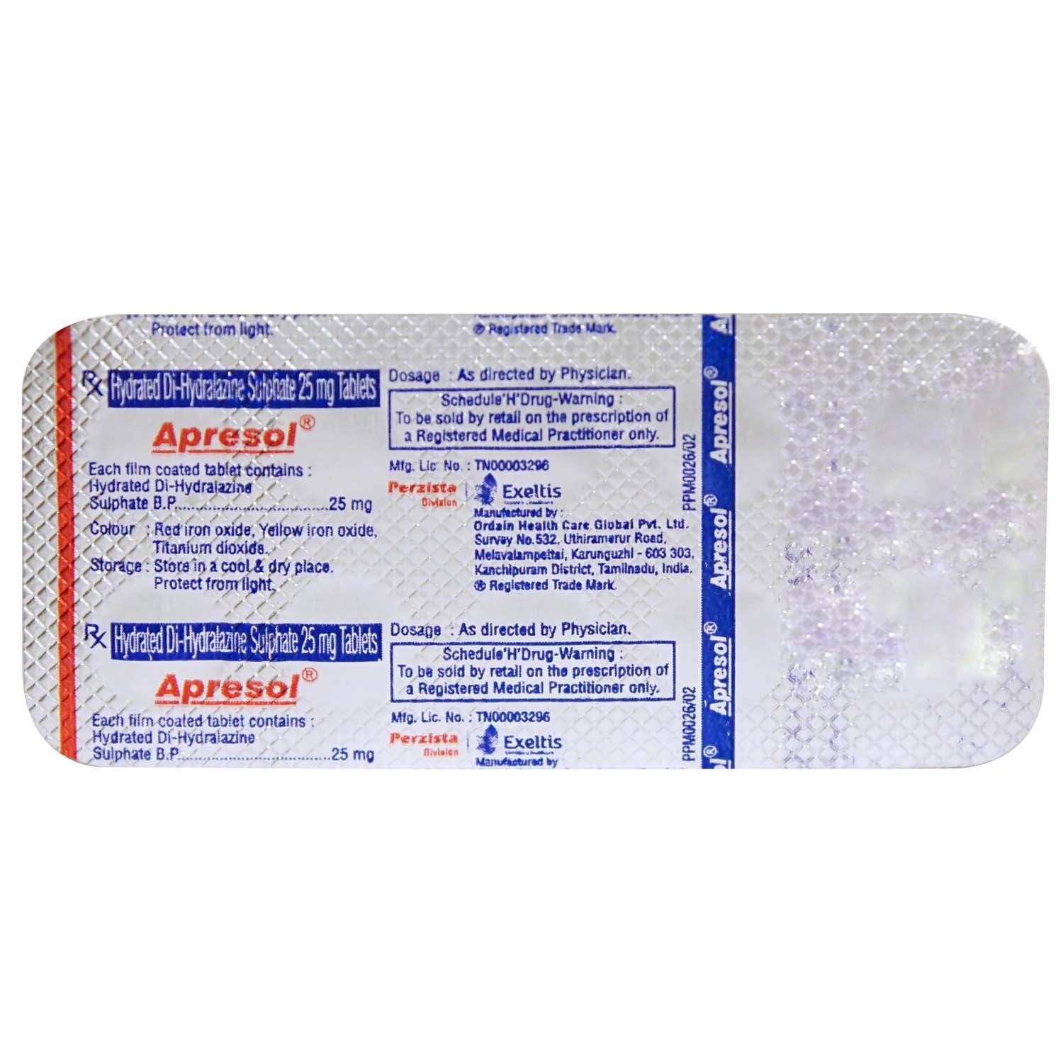 Apresol 25 Tablet 10's, Pack of 10 TABLETS Apresol 25 Tablet 10's, Pack of 10 TABLETS