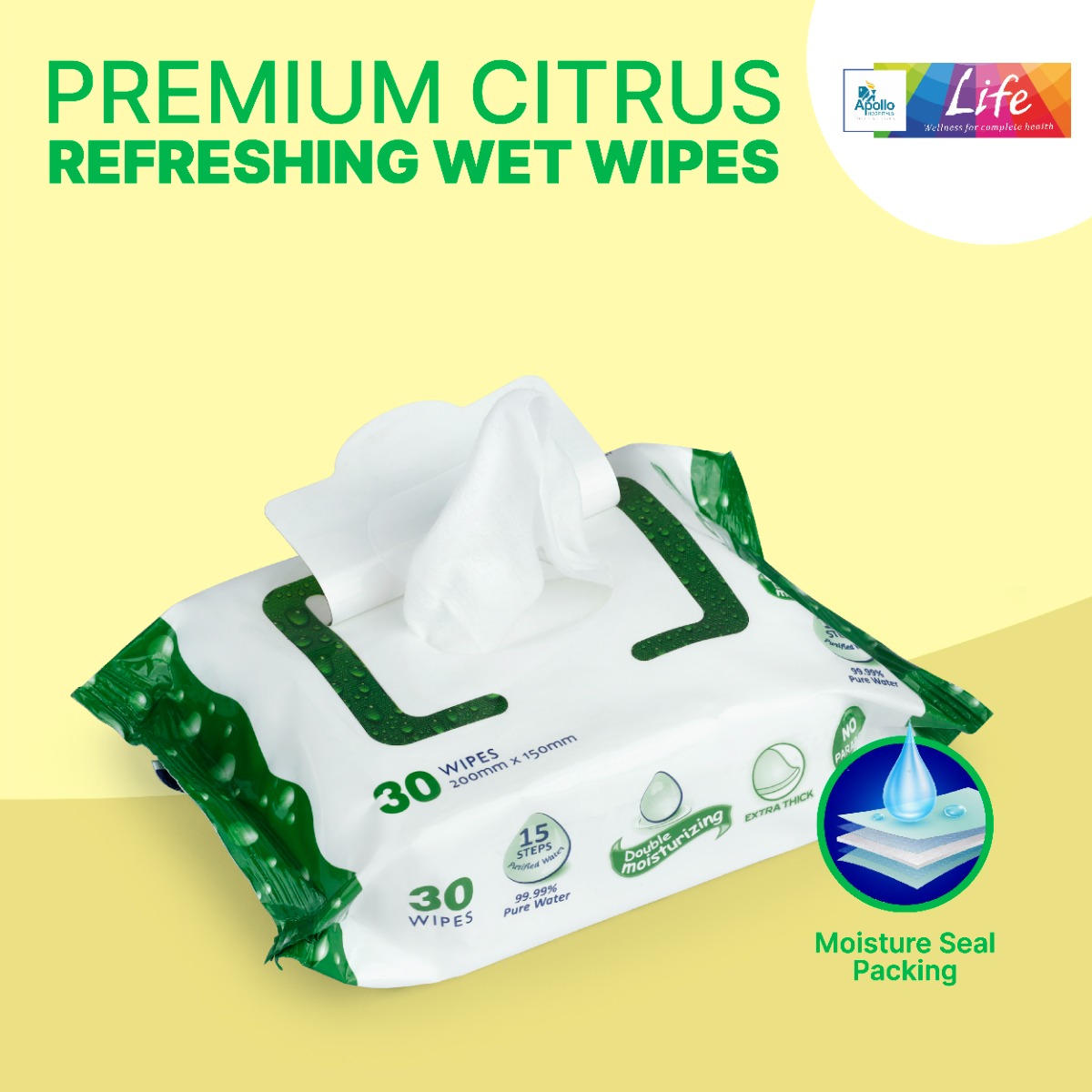 Apollo Life Premium Citrus Refreshing Wet Wipes, 60 (2x30) Count, Pack of 2 Apollo Life Premium Citrus Refreshing Wet Wipes, 60 (2x30) Count, Pack of 2