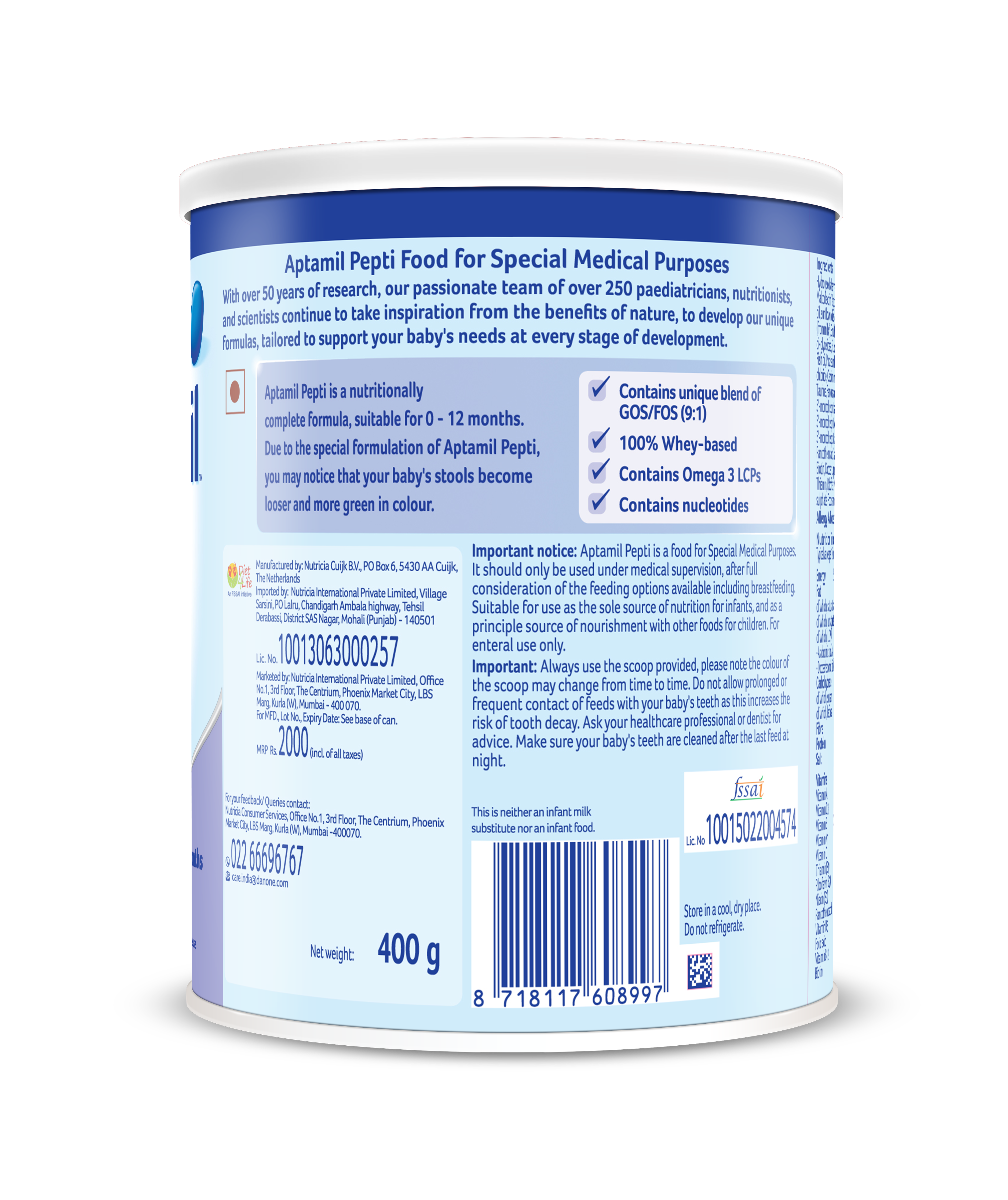 Aptamil Pepti Infant Formula, 0 to 12 Months, 400 gm Tin Price, Uses, Side Effects, Composition