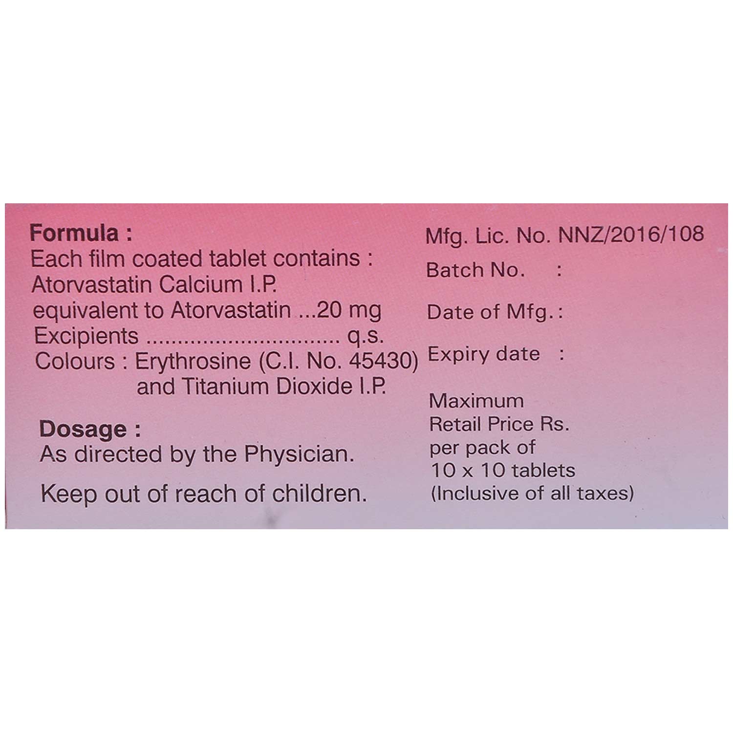 Atheart 20mg Tablet 10's, Pack of 10 TabletS Atheart 20mg Tablet 10's, Pack of 10 TabletS