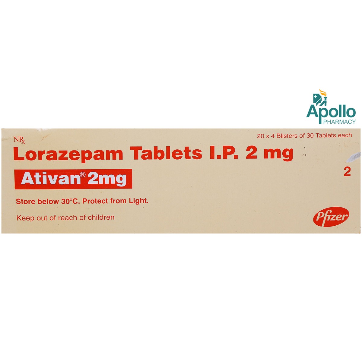 Ativan 2 mg Tablet 30's, Pack of 30 TABLETS Ativan 2 mg Tablet 30's, Pack of 30 TABLETS