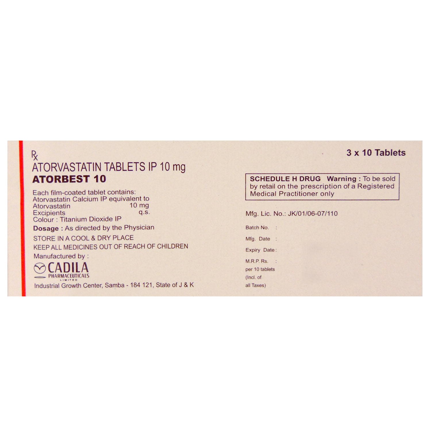 Atorbest 10 Tablet 10's, Pack of 10 TABLETS Atorbest 10 Tablet 10's, Pack of 10 TABLETS