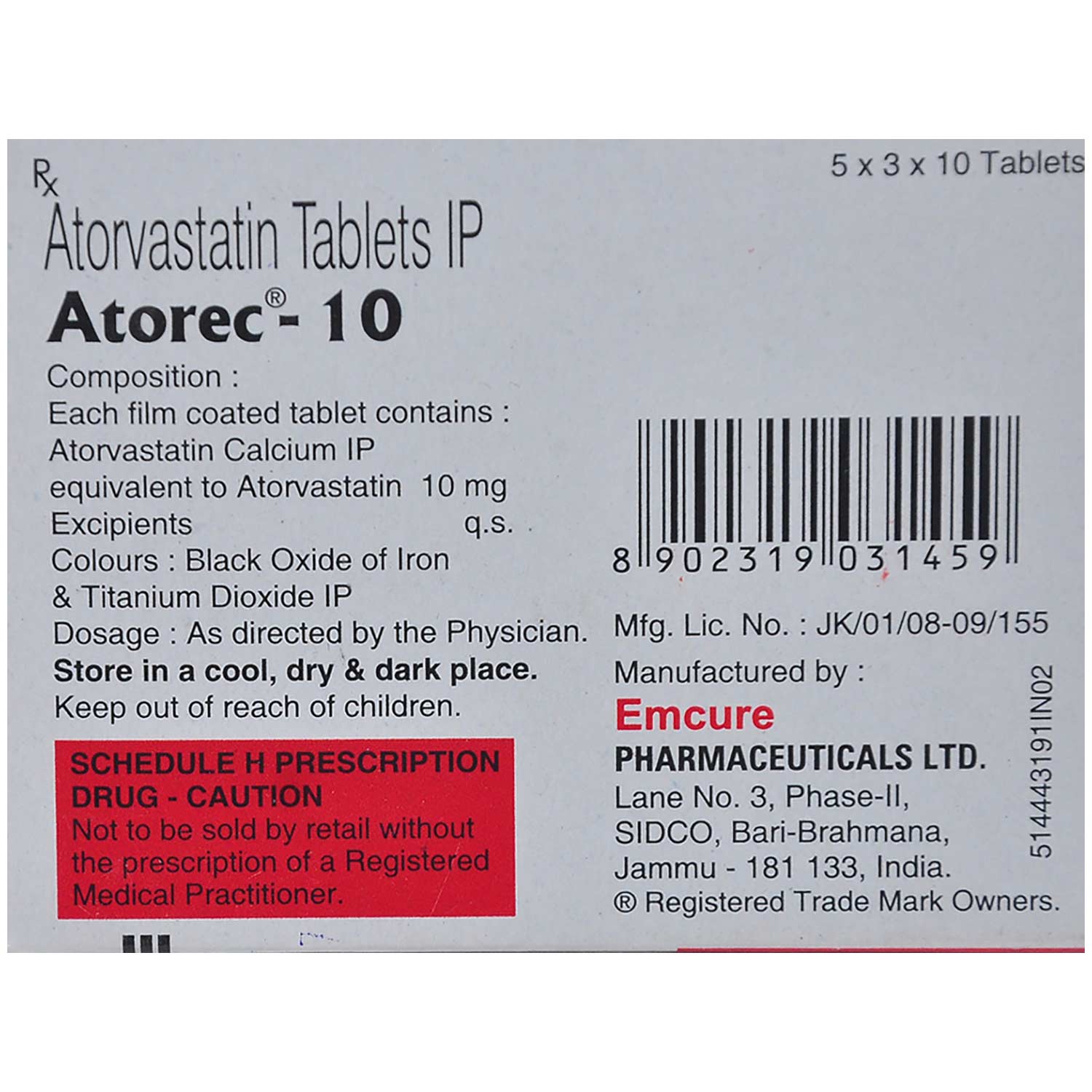 Atorec-10 Tablet 10's, Pack of 10 TABLETS Atorec-10 Tablet 10's, Pack of 10 TABLETS
