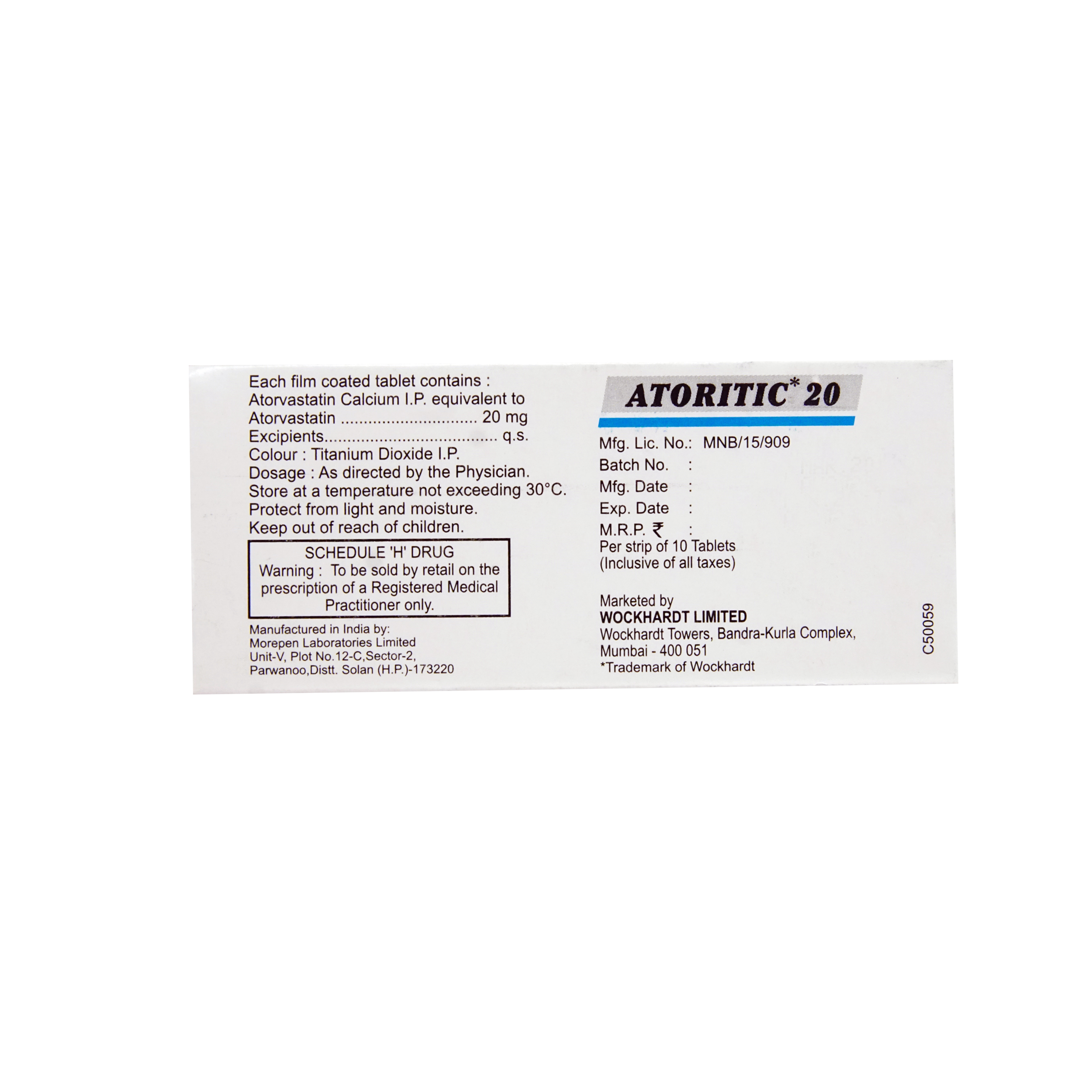 ATORITIC 20MG TABLET, Pack of 10 TABLETS ATORITIC 20MG TABLET, Pack of 10 TABLETS