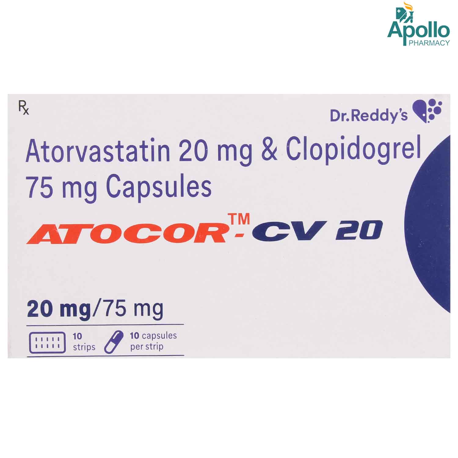 Atocor-CV 20 Capsule 10's, Pack of 10 CAPSULES Atocor-CV 20 Capsule 10's, Pack of 10 CAPSULES