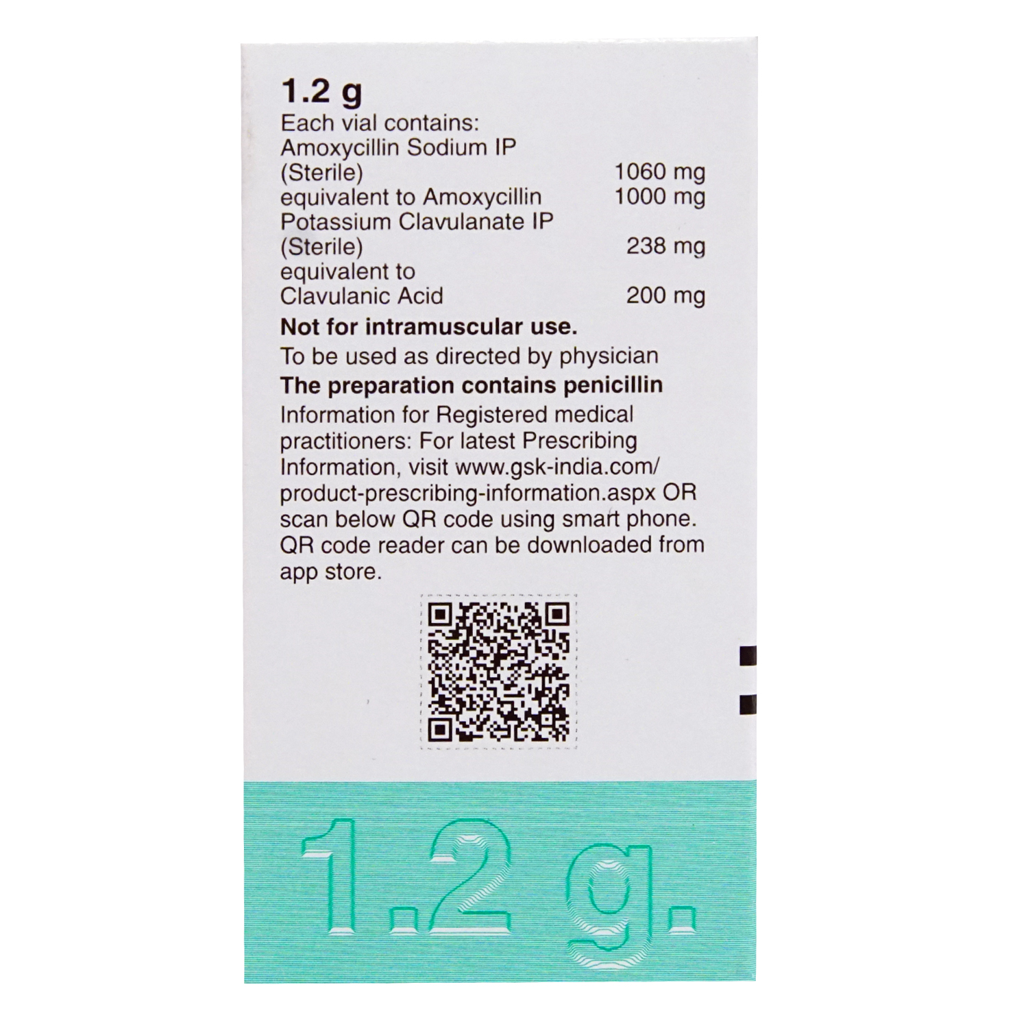 Augmentin 1.2 gm Injection 1's, Pack of 1 INJECTION Augmentin 1.2 gm Injection 1's, Pack of 1 INJECTION