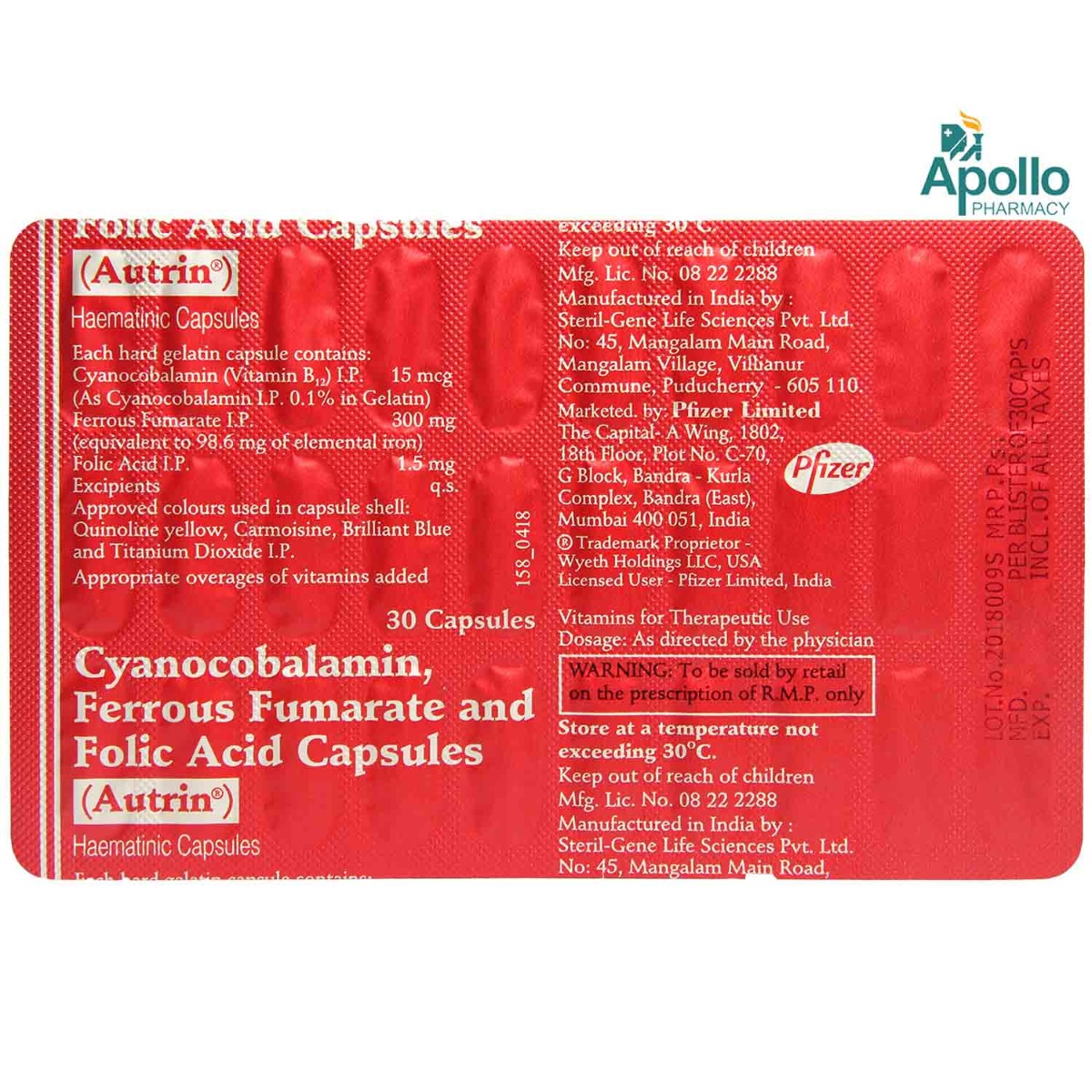 Autrin Capsule 30's, Pack of 30 CAPSULES Autrin Capsule 30's, Pack of 30 CAPSULES