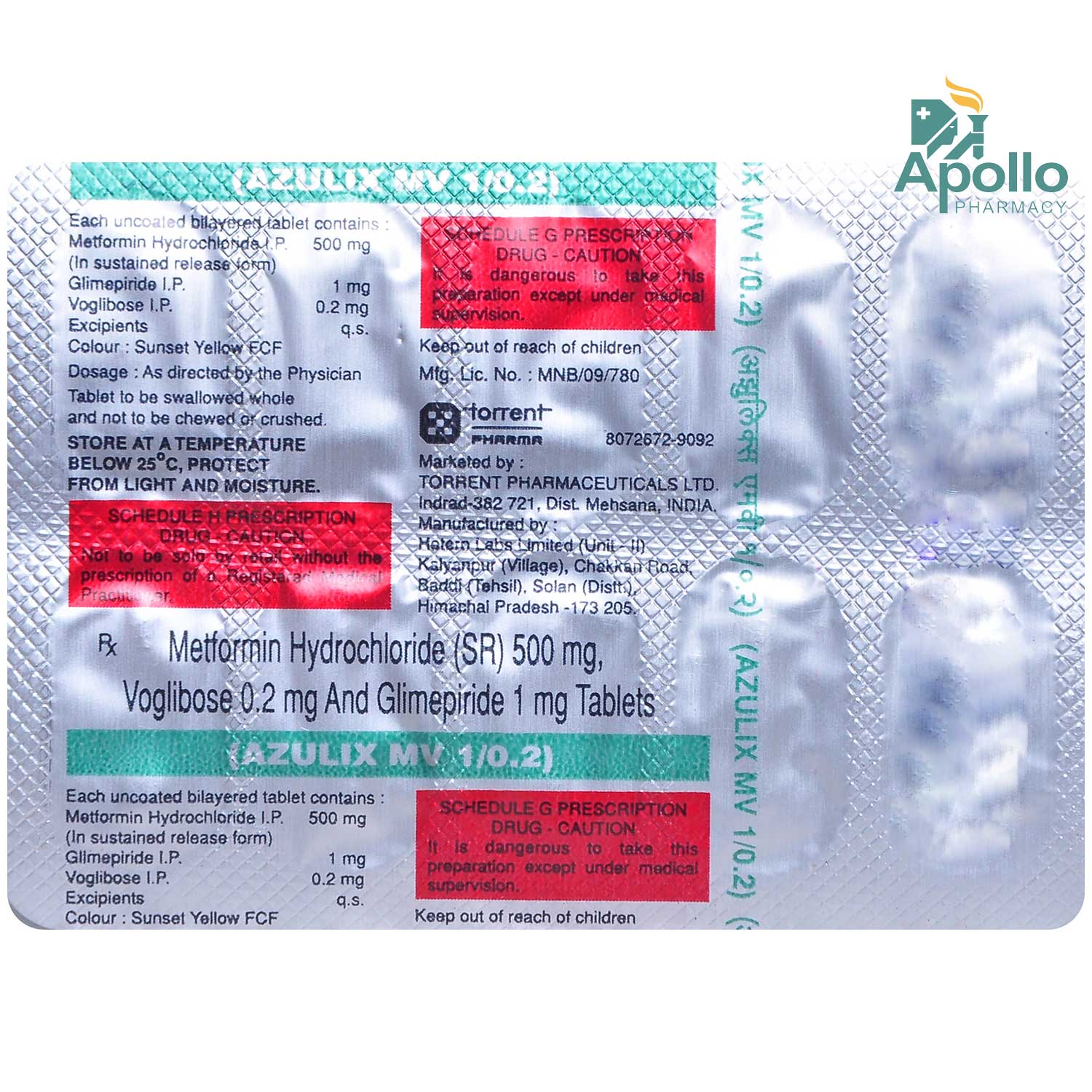 Azulix MV 1/0.2 Tablet 10's, Pack of 10 TABLETS Azulix MV 1/0.2 Tablet 10's, Pack of 10 TABLETS