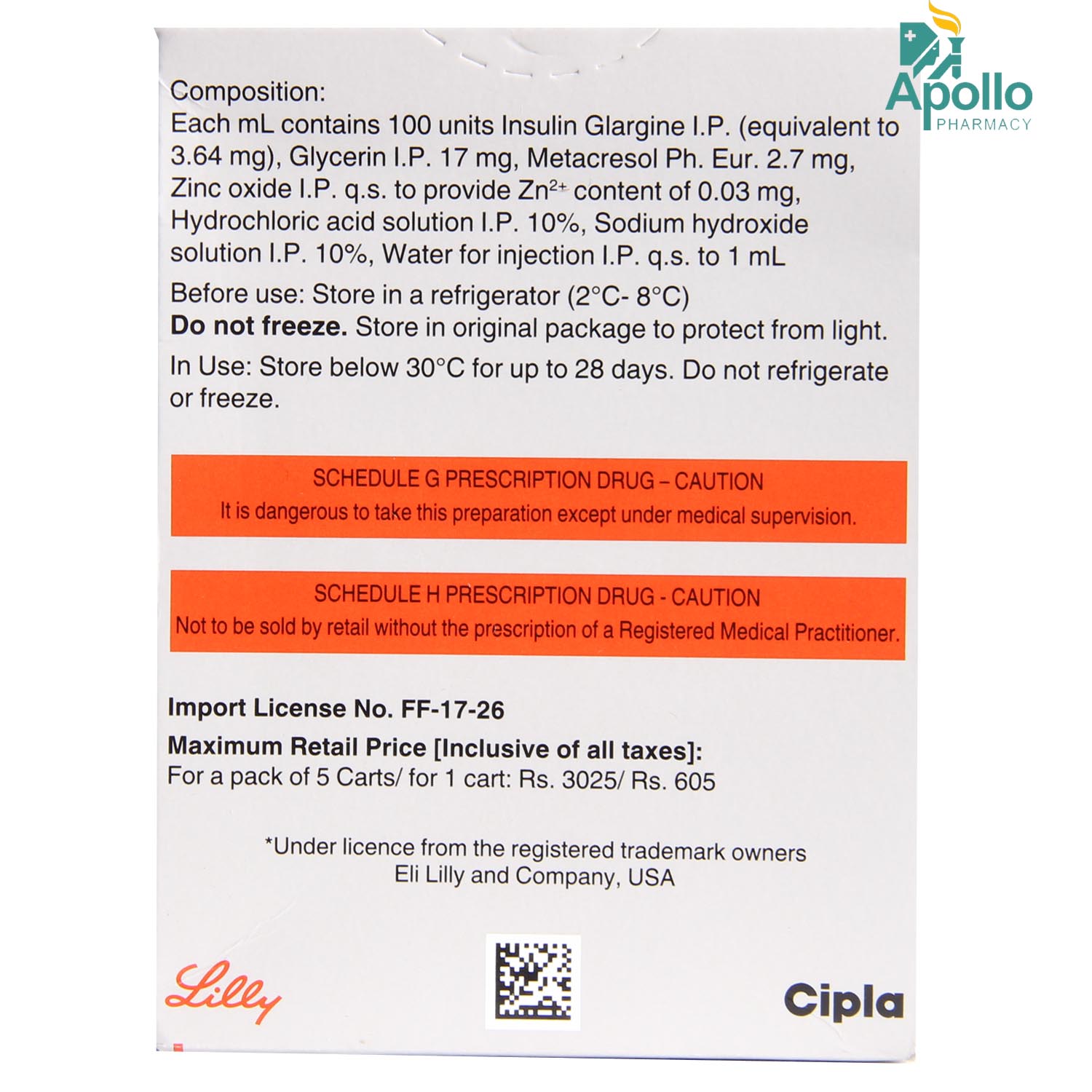 Basaglar 100 Units/ml Cartridge 3 ml, Pack of 1 Injection Basaglar 100 Units/ml Cartridge 3 ml, Pack of 1 Injection