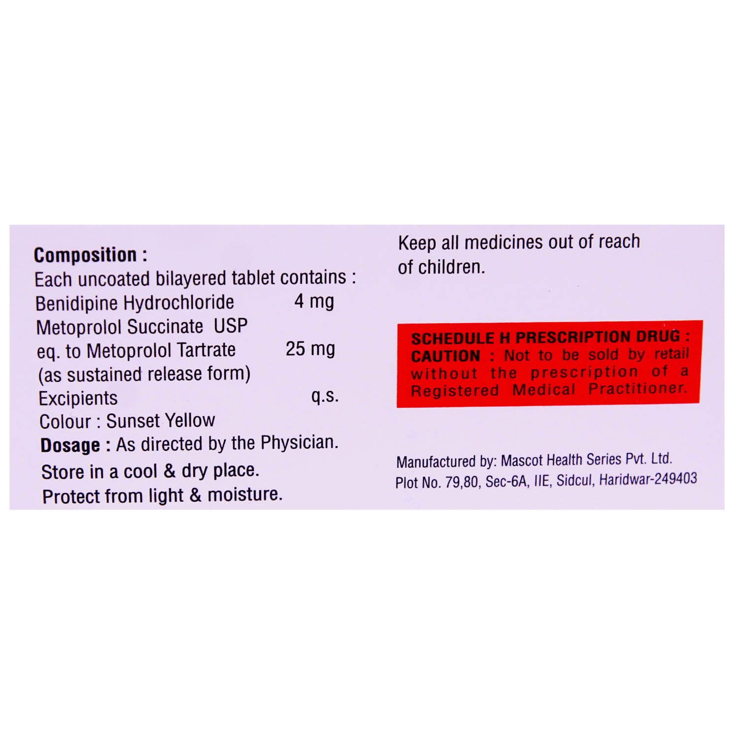 Benidin M 25 Tablet 10's, Pack of 10 TABLETS Benidin M 25 Tablet 10's, Pack of 10 TABLETS