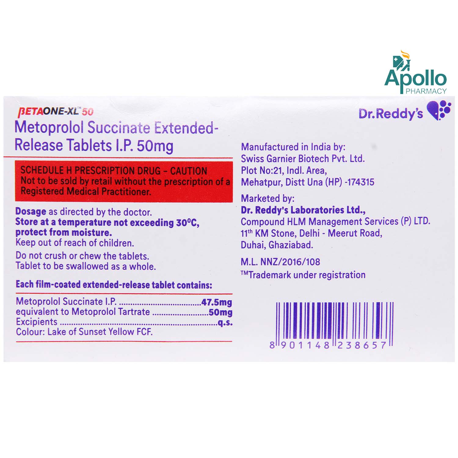 Betaone-XL 50 Tablet 15's, Pack of 15 TABLETS Betaone-XL 50 Tablet 15's, Pack of 15 TABLETS