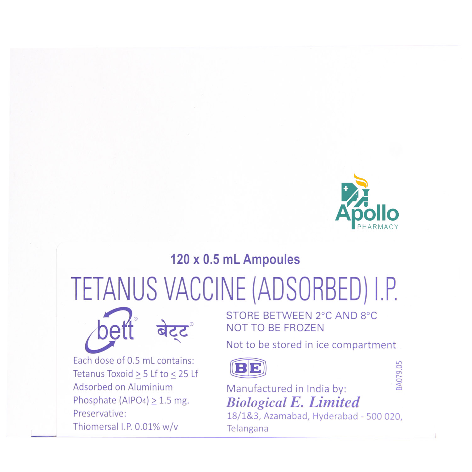 Bett Tetanus Vaccine 10x0.5 ml, Pack of 10 INJECTIONS Bett Tetanus Vaccine 10x0.5 ml, Pack of 10 INJECTIONS