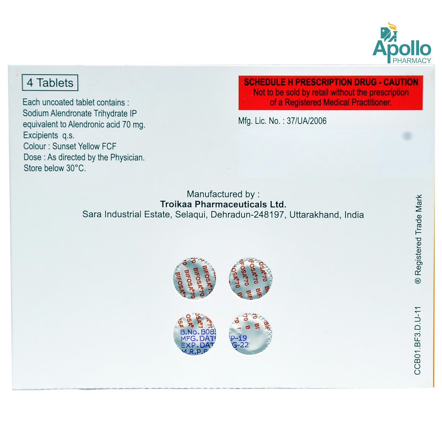 Bifosa 70 mg Tablet 4's, Pack of 4 TabletS Bifosa 70 mg Tablet 4's, Pack of 4 TabletS