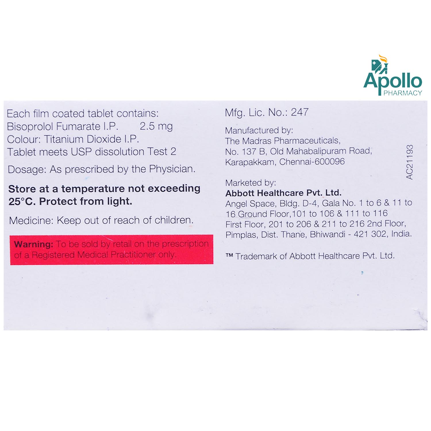 Bisosafe 2.5 Tablet 10's, Pack of 10 TABLETS Bisosafe 2.5 Tablet 10's, Pack of 10 TABLETS