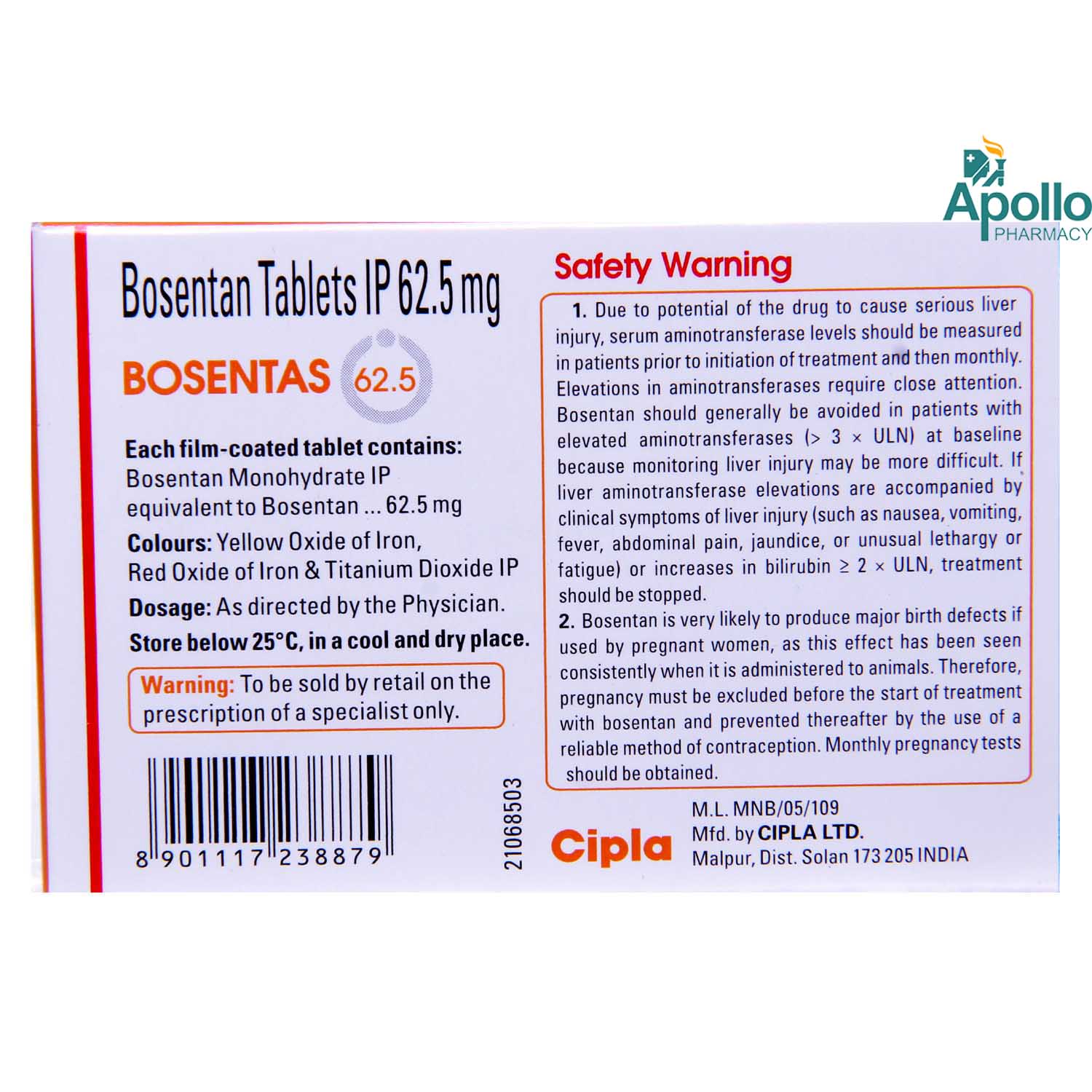 Bosentas 62.5 Tablet 10's, Pack of 10 TABLETS Bosentas 62.5 Tablet 10's, Pack of 10 TABLETS