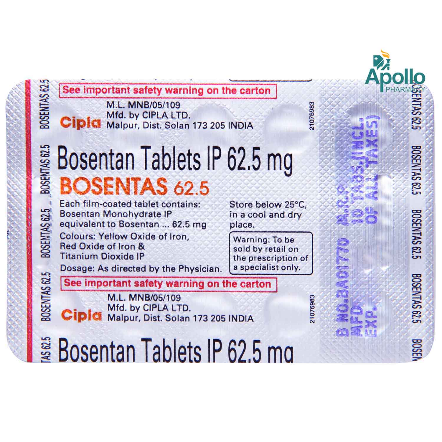 Bosentas 62.5 Tablet 10's, Pack of 10 TABLETS Bosentas 62.5 Tablet 10's, Pack of 10 TABLETS