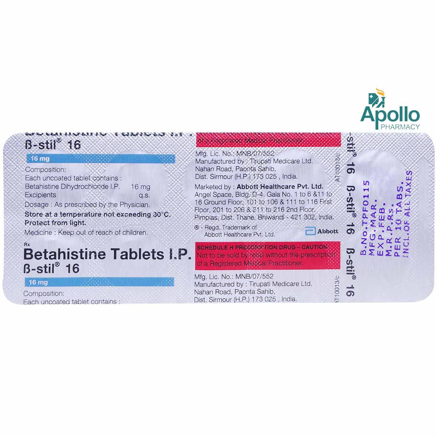 B-Stil 16 Tablet 10's, Pack of 10 TABLETS B-Stil 16 Tablet 10's, Pack of 10 TABLETS
