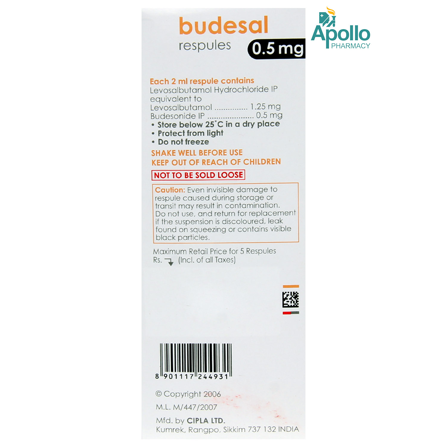 Budesal 0.5 mg Respules 5 x 2 ml, Pack of 1 RESPULE Budesal 0.5 mg Respules 5 x 2 ml, Pack of 1 RESPULE