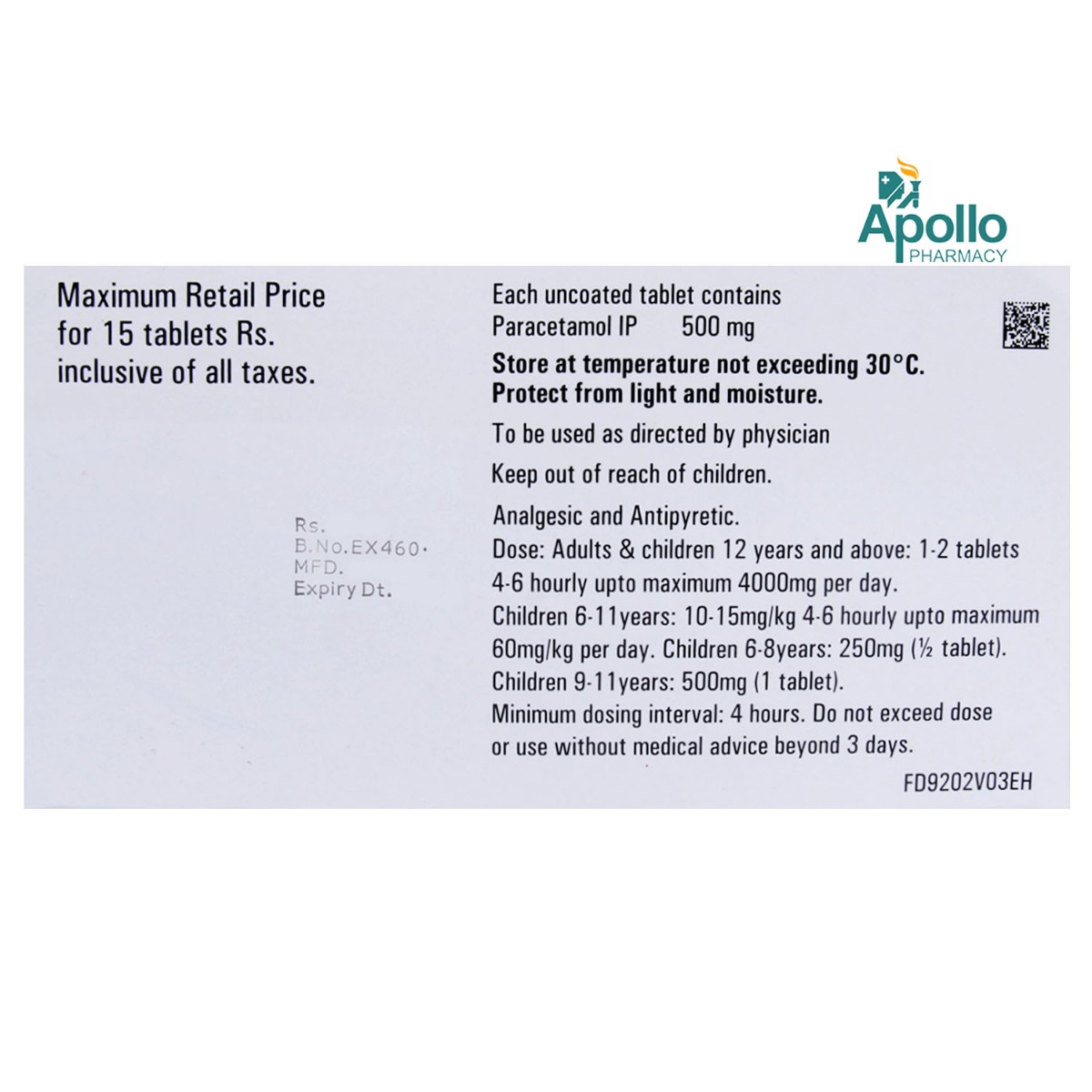 Calpol 500 mg Tablet 15's, Pack of 15 TABLETS Calpol 500 mg Tablet 15's, Pack of 15 TABLETS