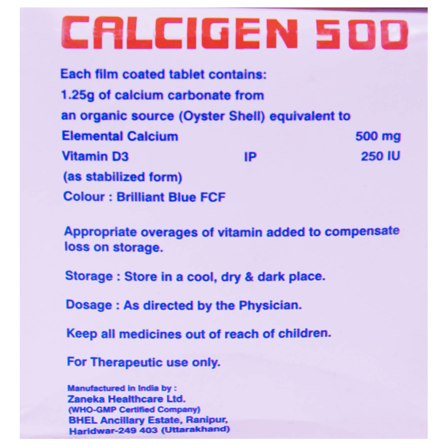 Calcigen 500 Tablet 15's, Pack of 15 Calcigen 500 Tablet 15's, Pack of 15