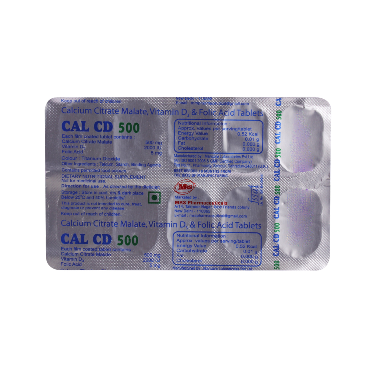 Cal CD 500 Tablet 10's, Pack of 10 TabletS Cal CD 500 Tablet 10's, Pack of 10 TabletS