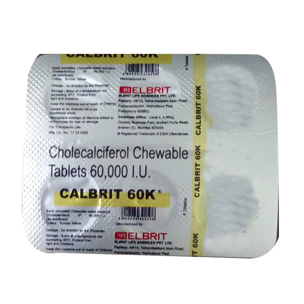 Buy Calbrit 60K Chewable Tablet 6's Online