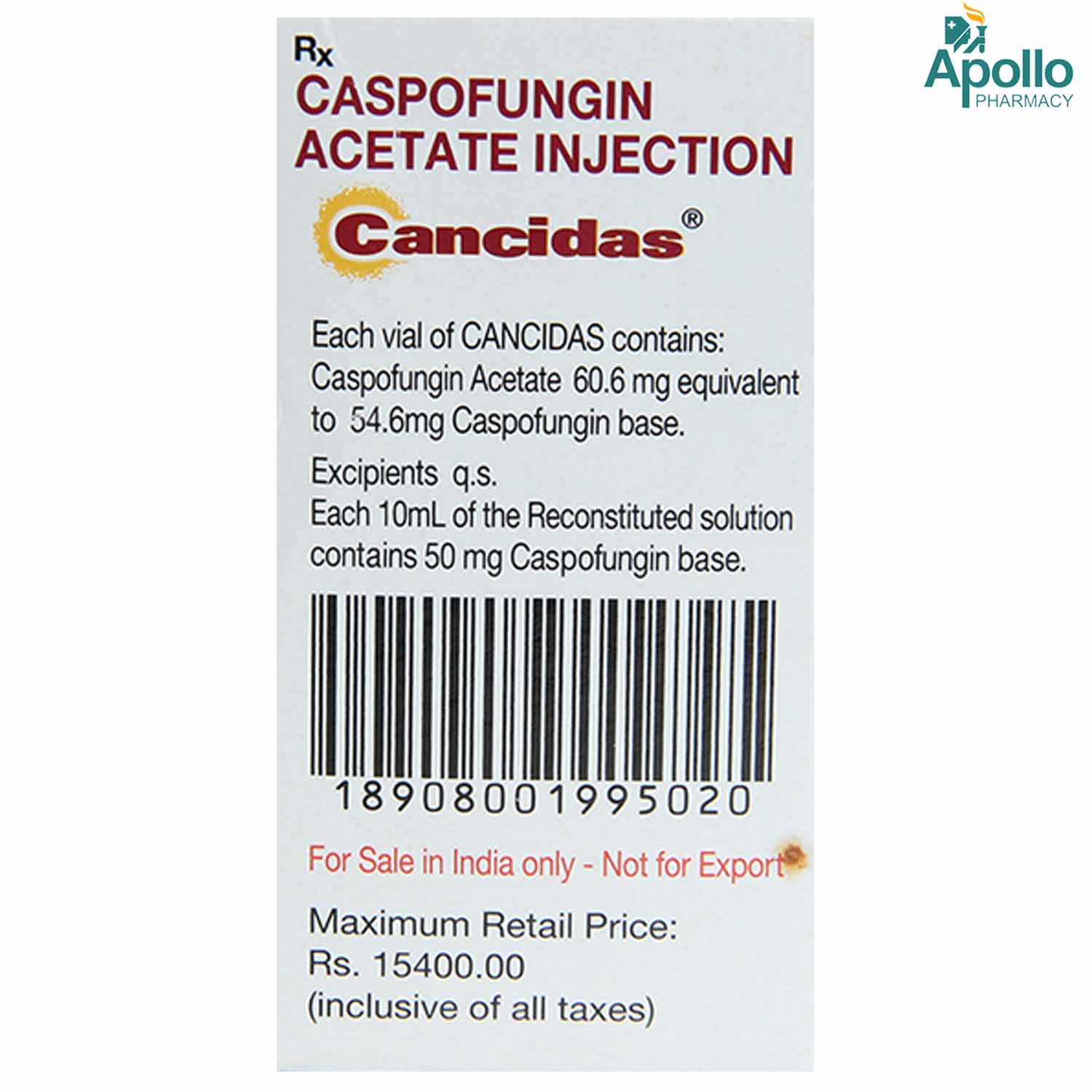 CANCIDAS 50MG INJECTION 10ML, Pack of 1 INJECTION CANCIDAS 50MG INJECTION 10ML, Pack of 1 INJECTION