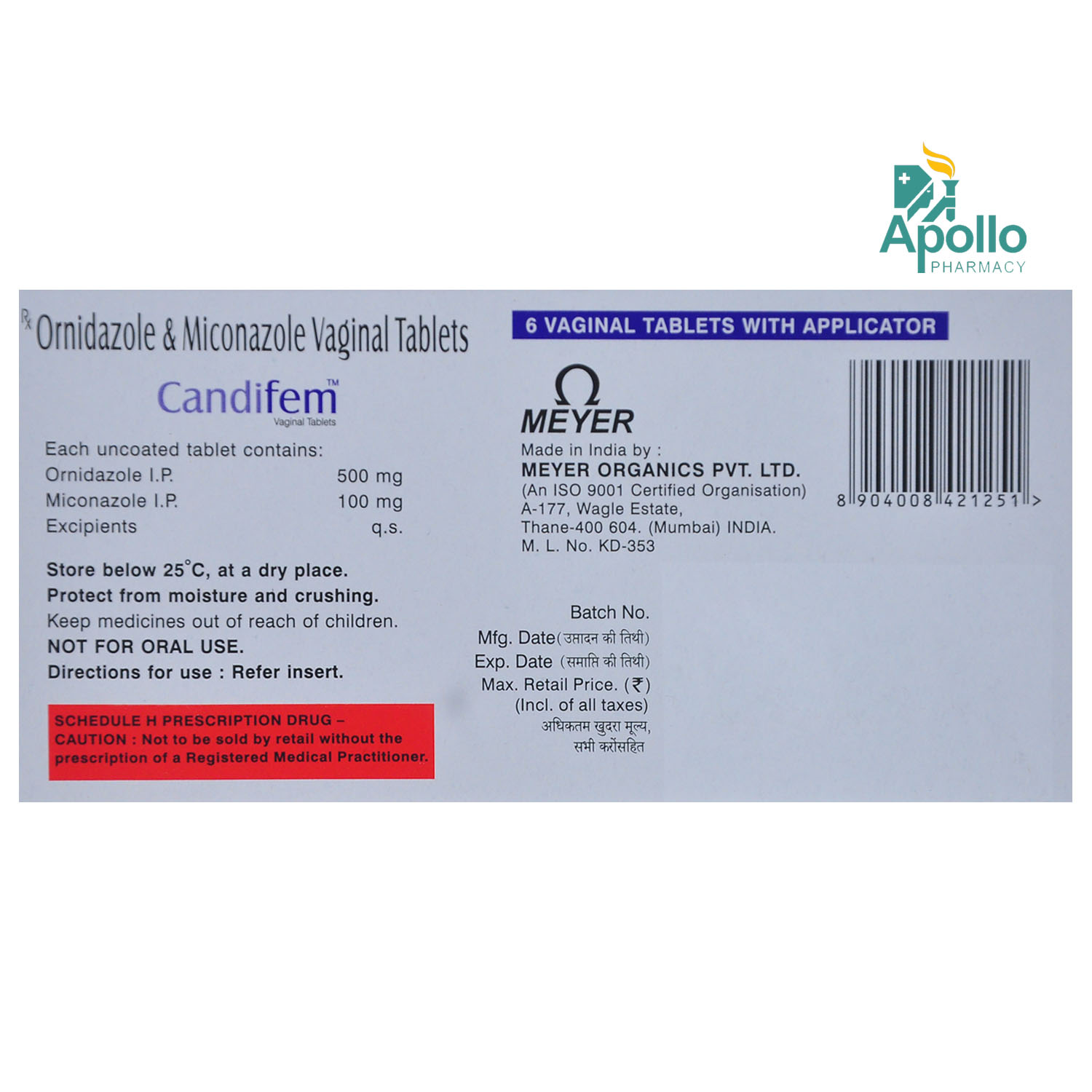 Candifem Vaginal Tablet 6's, Pack of 6 TabletS Candifem Vaginal Tablet 6's, Pack of 6 TabletS