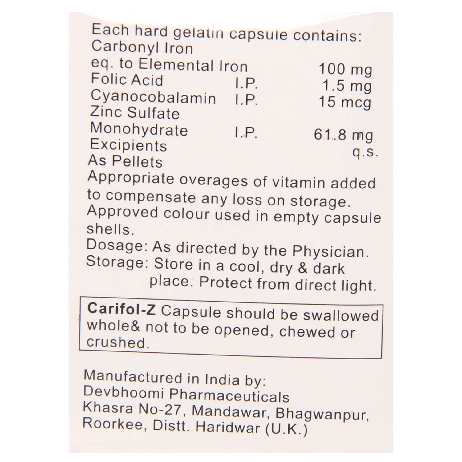 Carifol Z Tablet 10's, Pack of 10 TABLETS Carifol Z Tablet 10's, Pack of 10 TABLETS