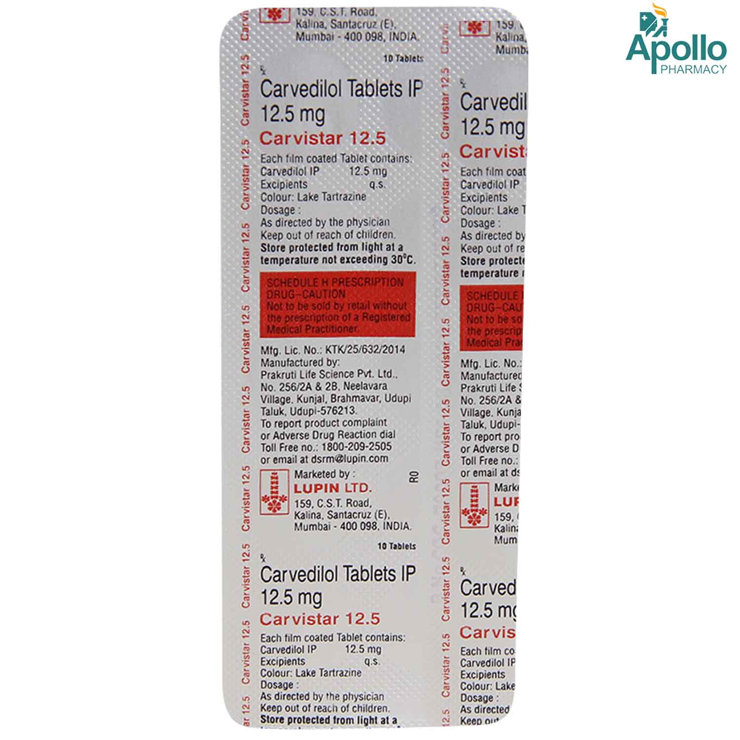 Carvistar 12.5 Tablet 10's, Pack of 10 TABLETS Carvistar 12.5 Tablet 10's, Pack of 10 TABLETS