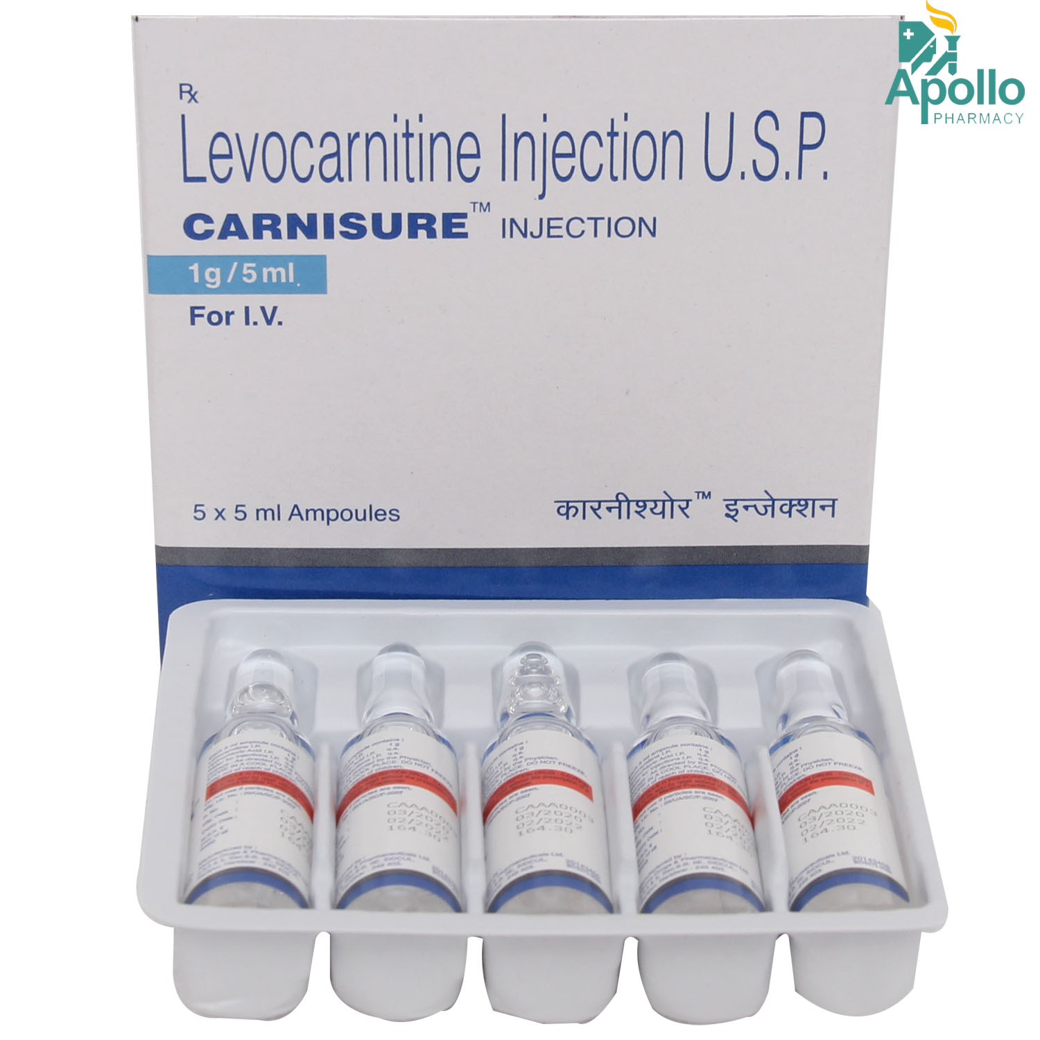 Carnisure 1 gm Injection 5 x 5 ml, Pack of 5 InjectionS Carnisure 1 gm Injection 5 x 5 ml, Pack of 5 InjectionS