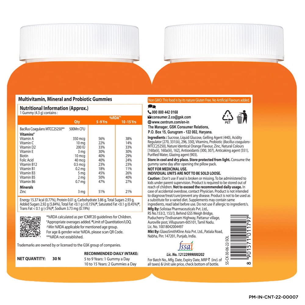 Centrum Multivitamins for 5-15 Years Kids, 30 Gummies, Pack of 1 Centrum Multivitamins for 5-15 Years Kids, 30 Gummies, Pack of 1