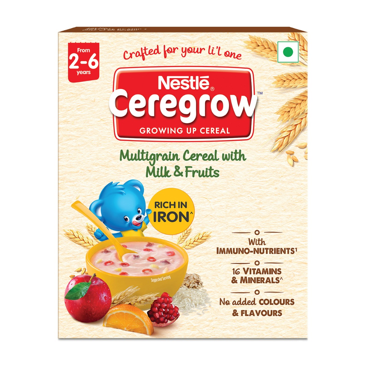 Nestle Ceregrow Growing Up Baby Cereal Multigrain Milk &amp; Fruits Powder, 300 gm Refill Pack, Pack of 1