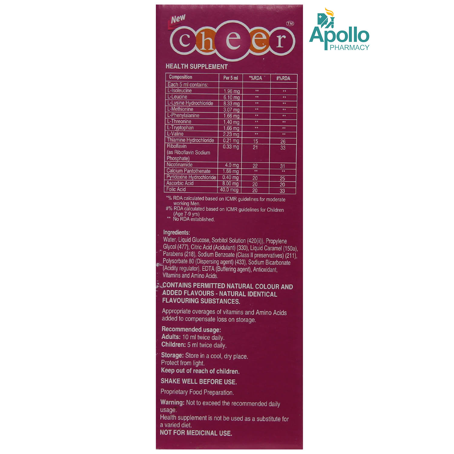 Cheer Syrup 200 ml, Pack of 1 Cheer Syrup 200 ml, Pack of 1