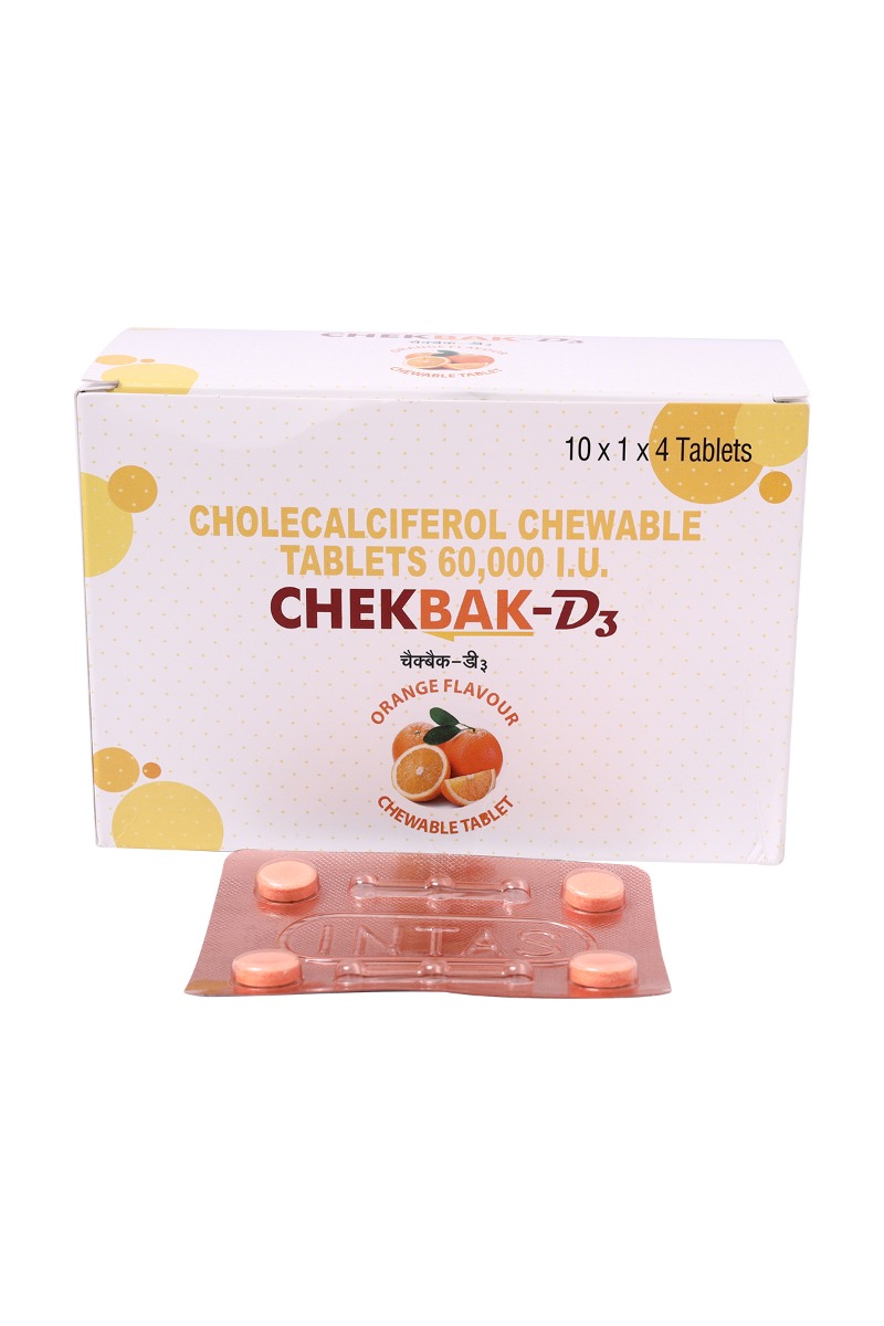 Chekbak-D3 Orange Flavour Chewable Tablet 4's, Pack of 4 Chekbak-D3 Orange Flavour Chewable Tablet 4's, Pack of 4