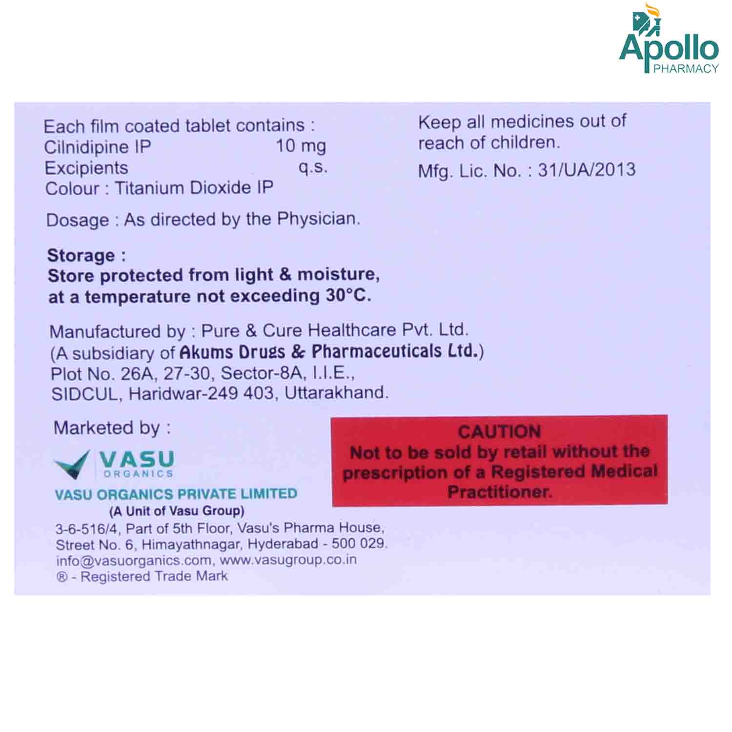 Cildipin 10 Tablet 10's, Pack of 10 TABLETS Cildipin 10 Tablet 10's, Pack of 10 TABLETS