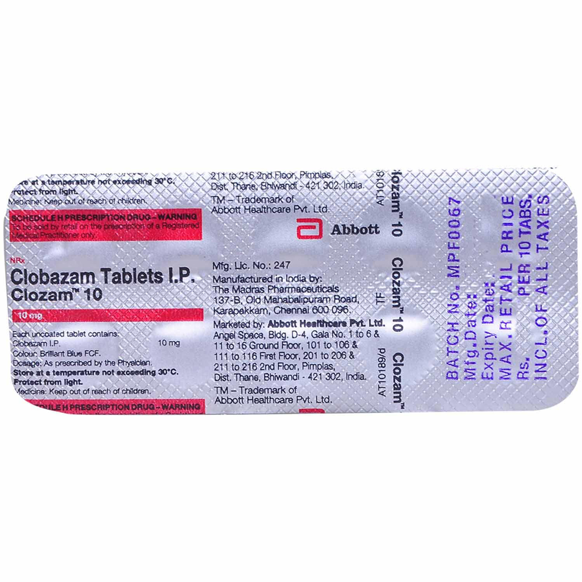 Clozam 10 mg Tablet 10's, Pack of 10 TabletS Clozam 10 mg Tablet 10's, Pack of 10 TabletS
