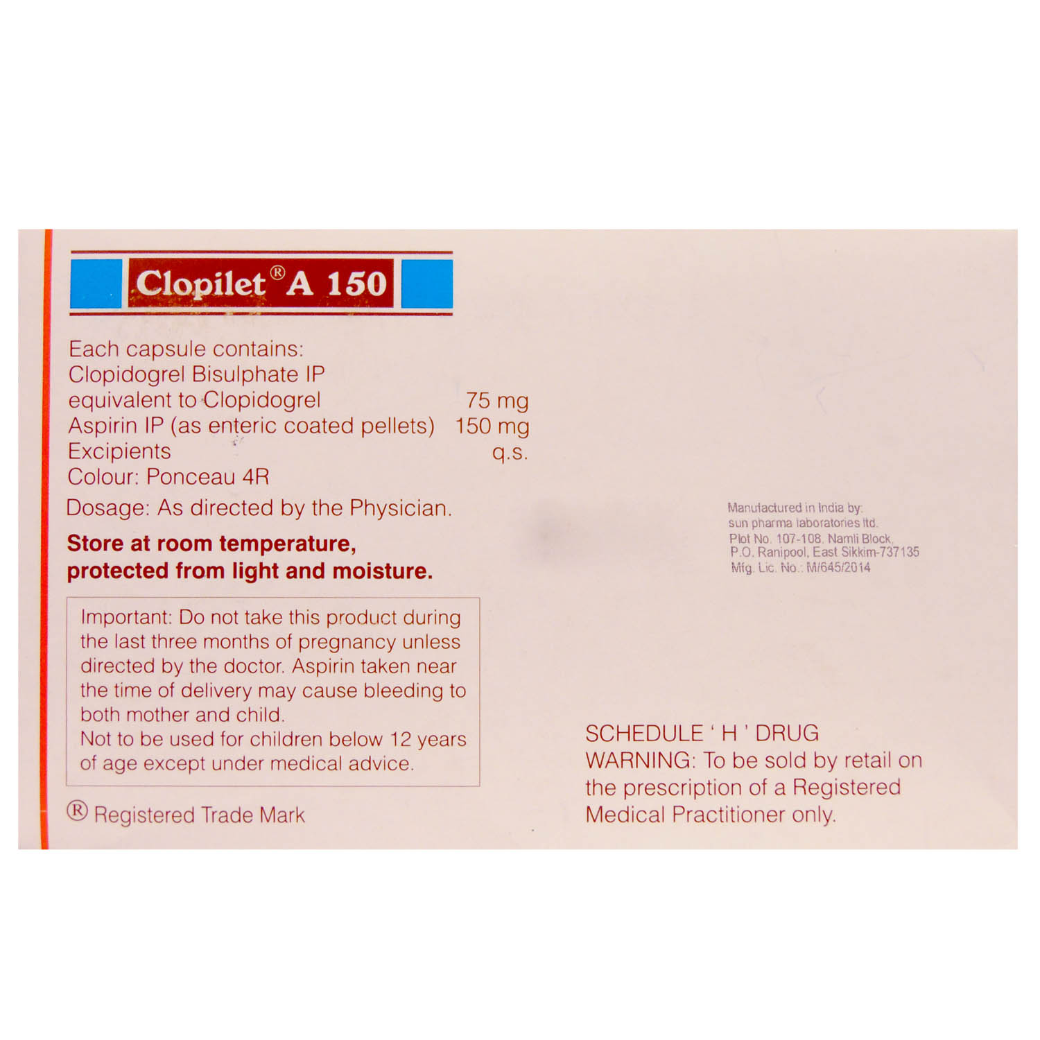 Clopilet A 150 Capsule 10's, Pack of 10 CAPSULES Clopilet A 150 Capsule 10's, Pack of 10 CAPSULES