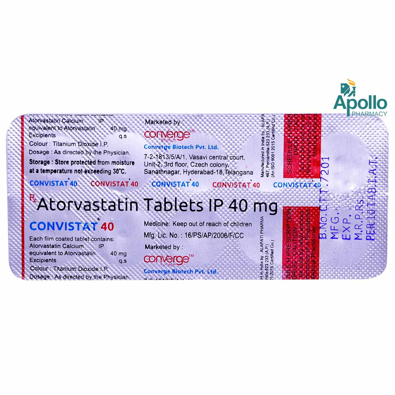 Convistat 40 Tablet 10's, Pack of 10 TABLETS Convistat 40 Tablet 10's, Pack of 10 TABLETS
