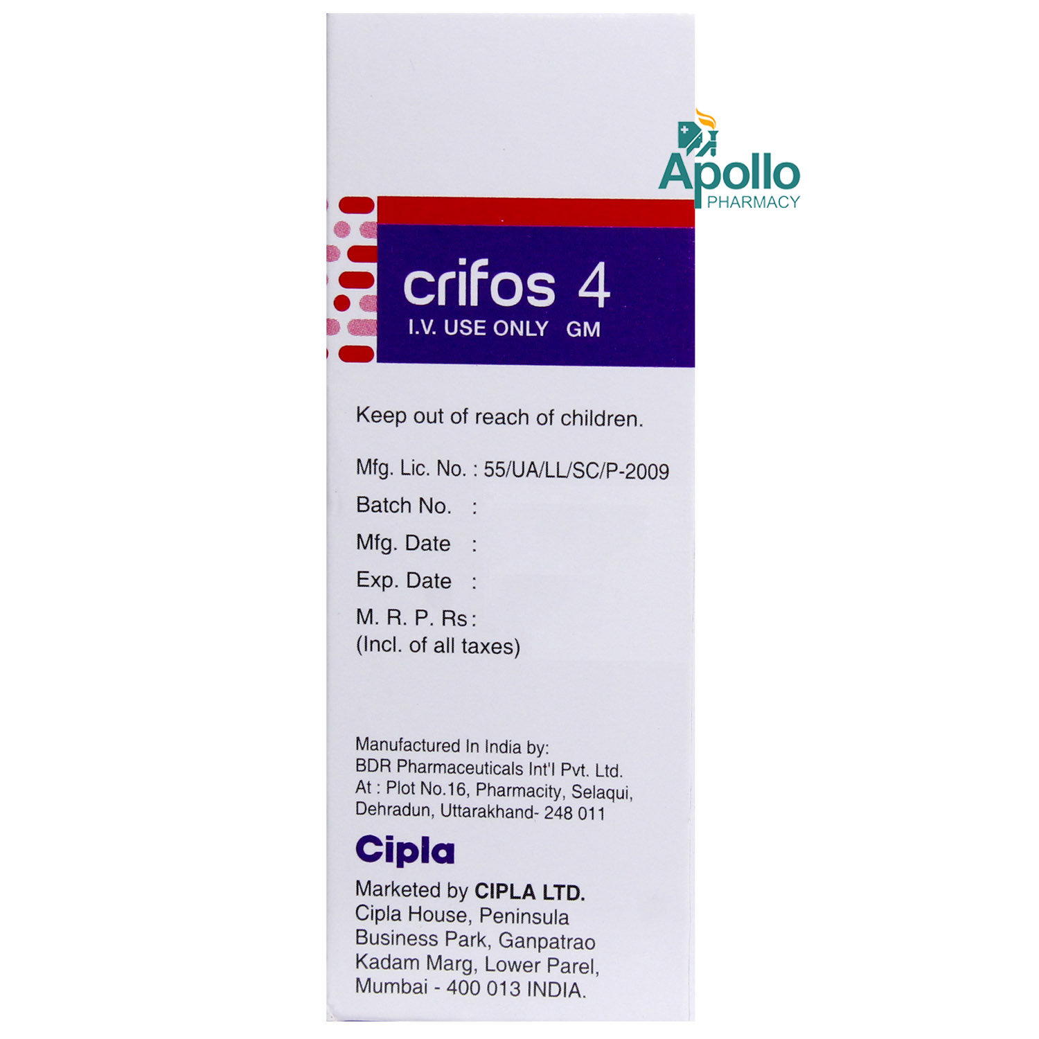 CRIFOS 4GM INJECTION, Pack of 1 Injection CRIFOS 4GM INJECTION, Pack of 1 Injection