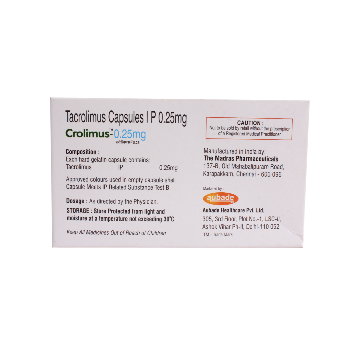 Crolimus-0.25 mg Capsule 10's, Pack of 10 CAPSULES Crolimus-0.25 mg Capsule 10's, Pack of 10 CAPSULES