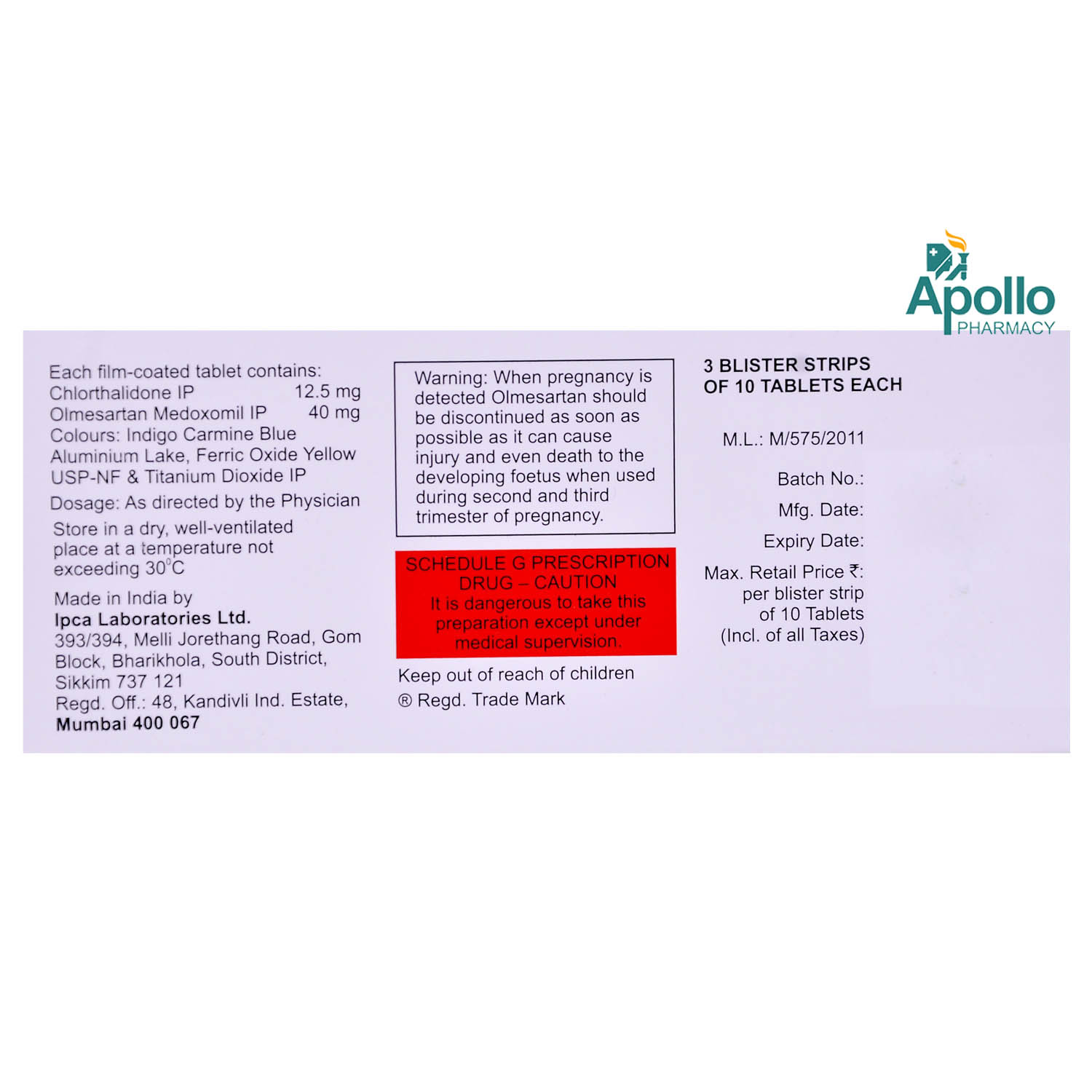 CTD-O 12.5/40 Tablet 10's, Pack of 10 TABLETS CTD-O 12.5/40 Tablet 10's, Pack of 10 TABLETS