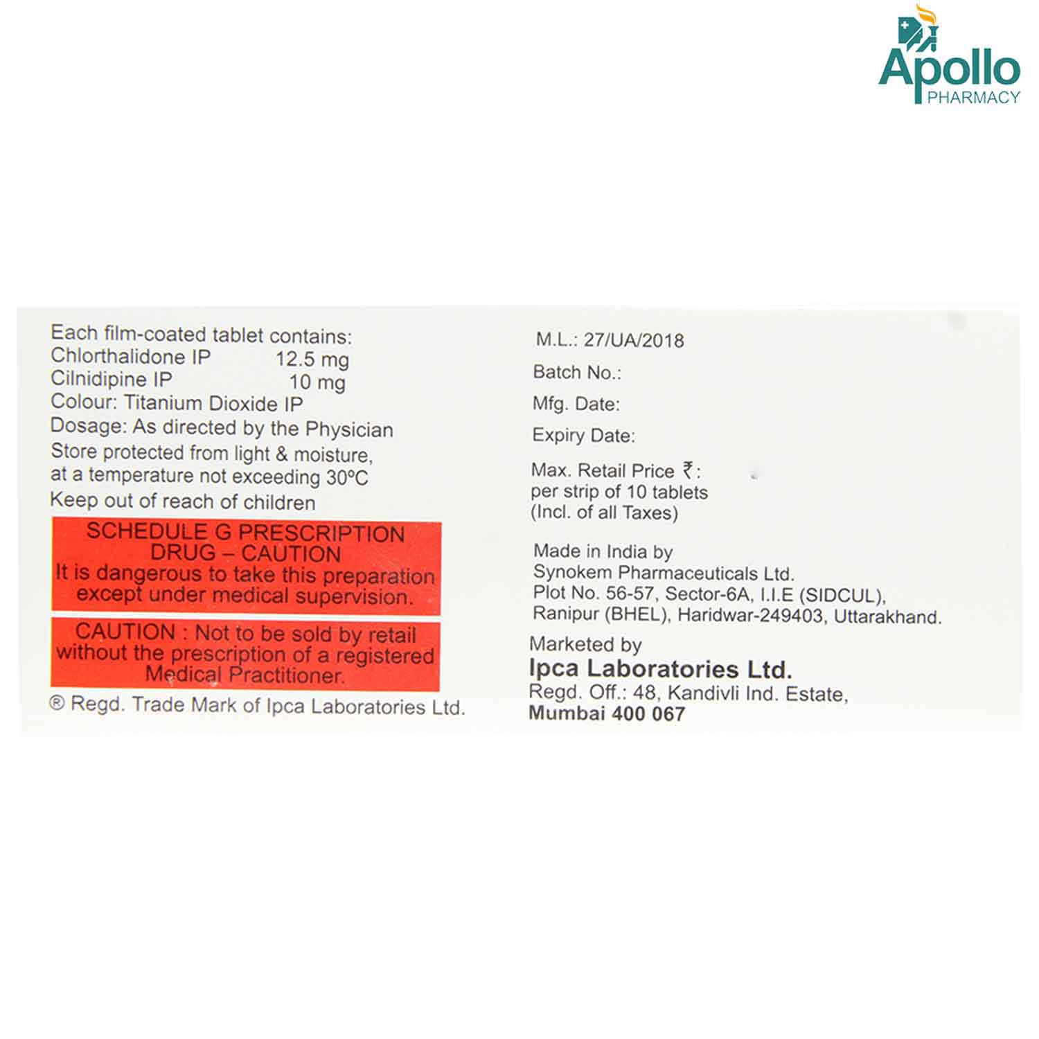 CTD C 12.5/10MG TABLET 10'S, Pack of 10 TabletS CTD C 12.5/10MG TABLET 10'S, Pack of 10 TabletS