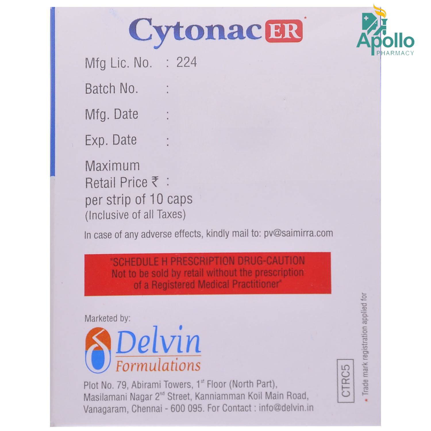 Cytonac ER Capsule 10's, Pack of 10 TABLETS Cytonac ER Capsule 10's, Pack of 10 TABLETS