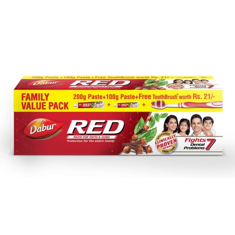 Dabur Red Toothpaste Combo Pack, 300 gm (200+100 gm + Free Toothbrush), Pack of 1 Dabur Red Toothpaste Combo Pack, 300 gm (200+100 gm + Free Toothbrush), Pack of 1